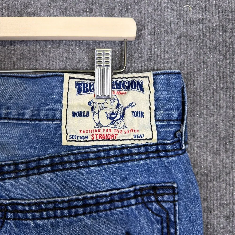 True Religion Men's Straight Jeans Size 36x32 Denim World Tour USA Buddha